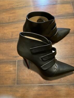 Christian Louboutin Black Pointed Triple-Strap Stiletto Ankle Boots